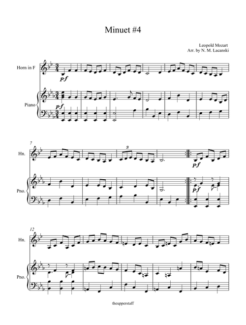 Minuet #4 (Arr. Nick Lacanski) - Mozart, Leopold (Instrumental Duet)