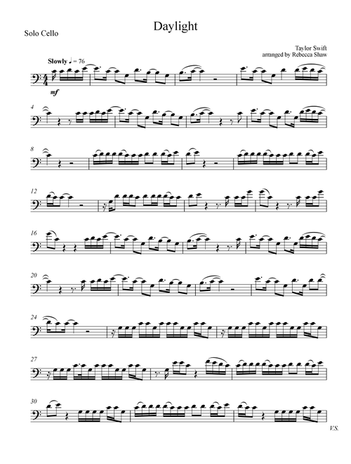 Daylight (Arr. Rebecca Shaw) - Taylor Swift (Cello Solo)