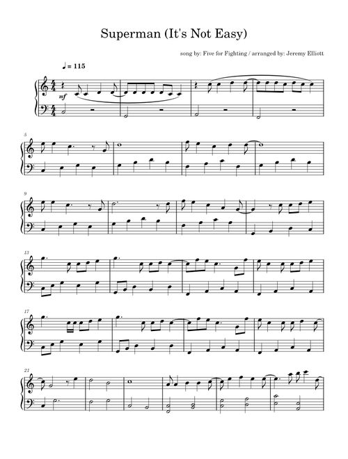 Superman (Its not easy) – Five for Fighting (Easy Piano)