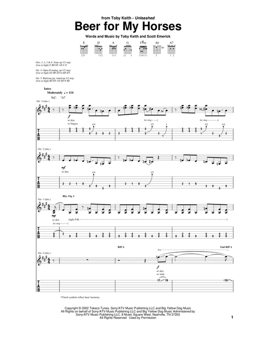 Beer For My Horses - Toby Keith (Guitar Tab)