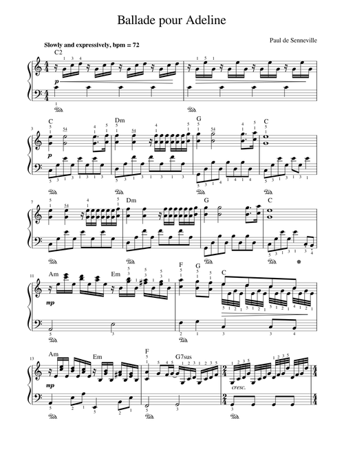 Ballade pour Adeline (with fingering) - Senneville