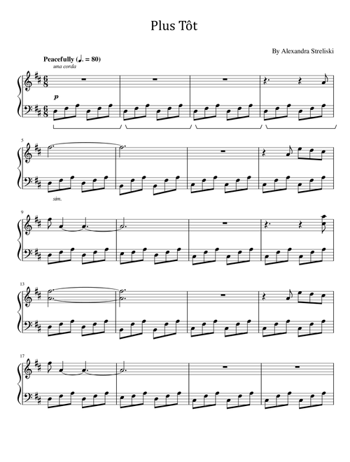 Plus Tôt - Alexandra Streliski - For Piano Solo (Arr. poon) (Piano Solo)