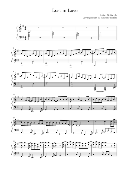 Lost in love – Air Supply (Solo Piano)