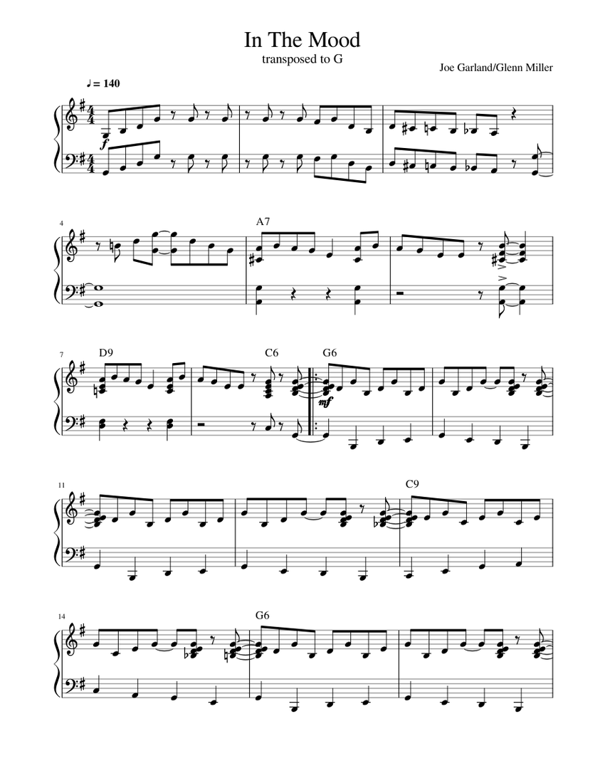 Glenn Miller - In The Mood Sheet Music with Chords for Piano (Solo ...