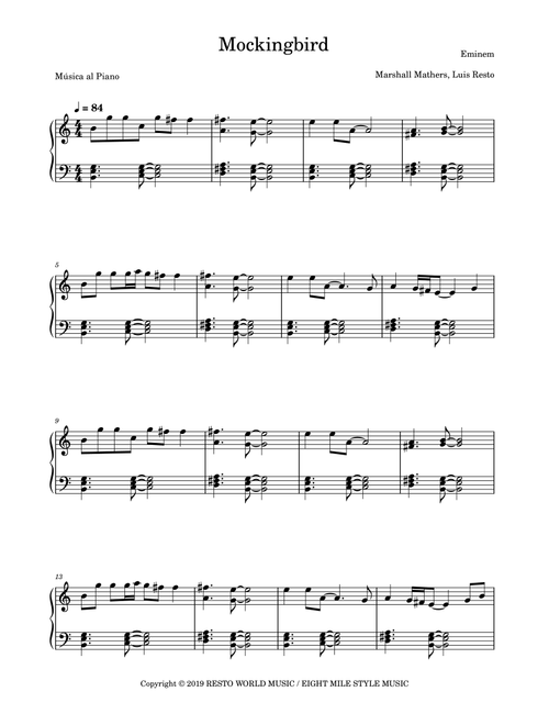 Mockingbird (Arr. Música al Piano) - Marshall Mathers, Luis Resto (Piano Solo)