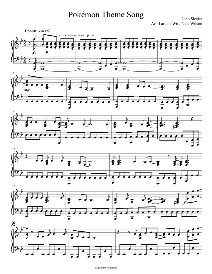Pokémon Theme Song (piano) Sheet music for Piano (Solo) 