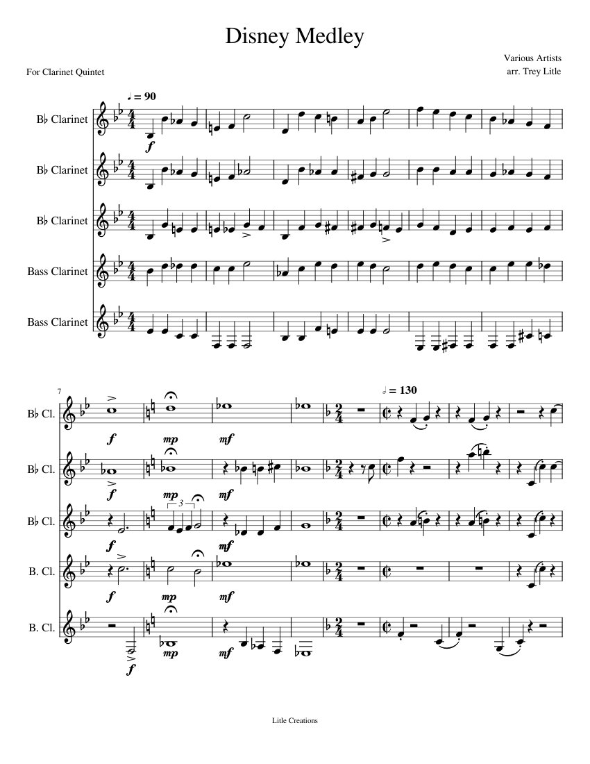 Disney Medley Sheet Music For Clarinet In B Flat Clarinet Bass