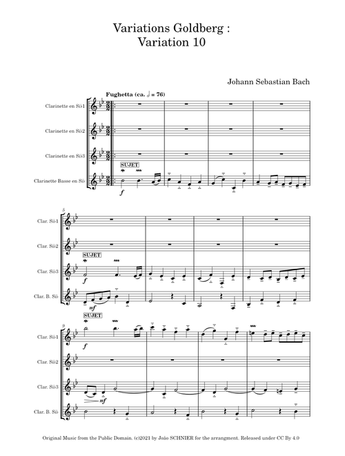 Goldberg-Variationen, BWV 988, Var. 10 (arrg. for 4 clarinets) – Johann Sebastian Bach (Joâo SCHNIER