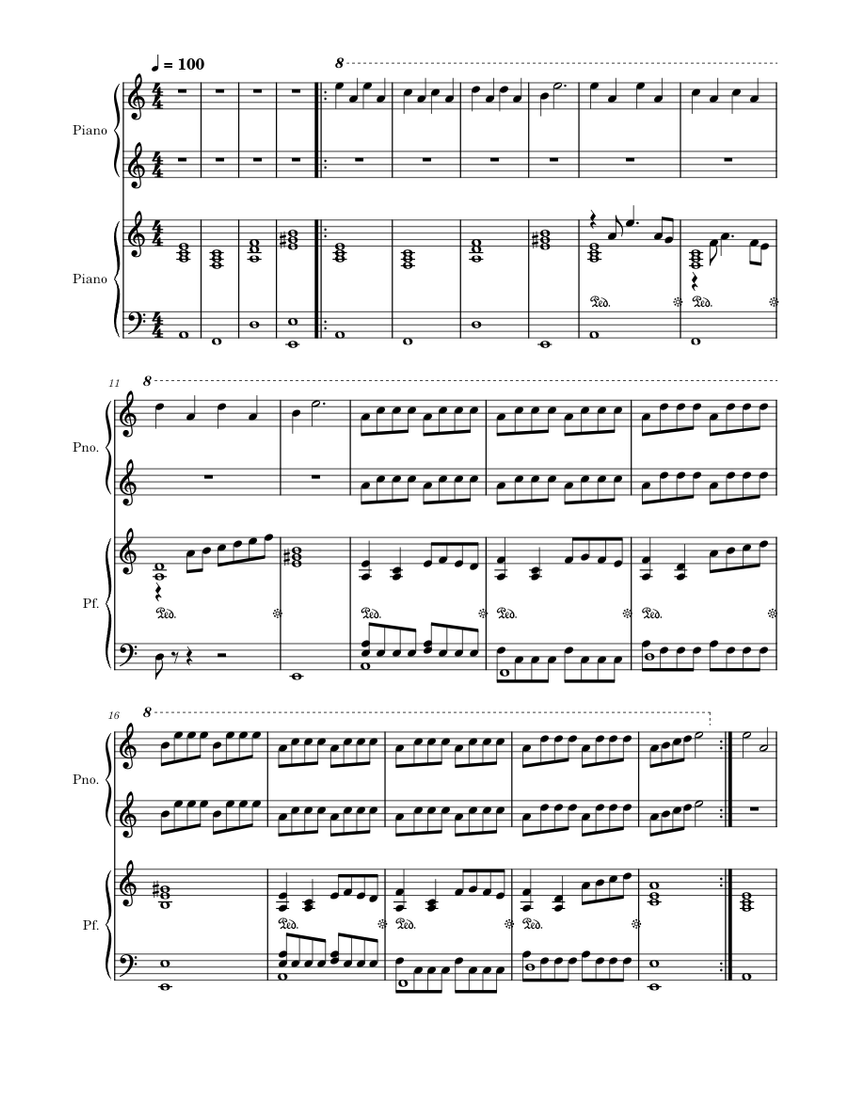 Easy 4 hands piano Exercise, A minor Sheet music for Piano (Piano Four ...