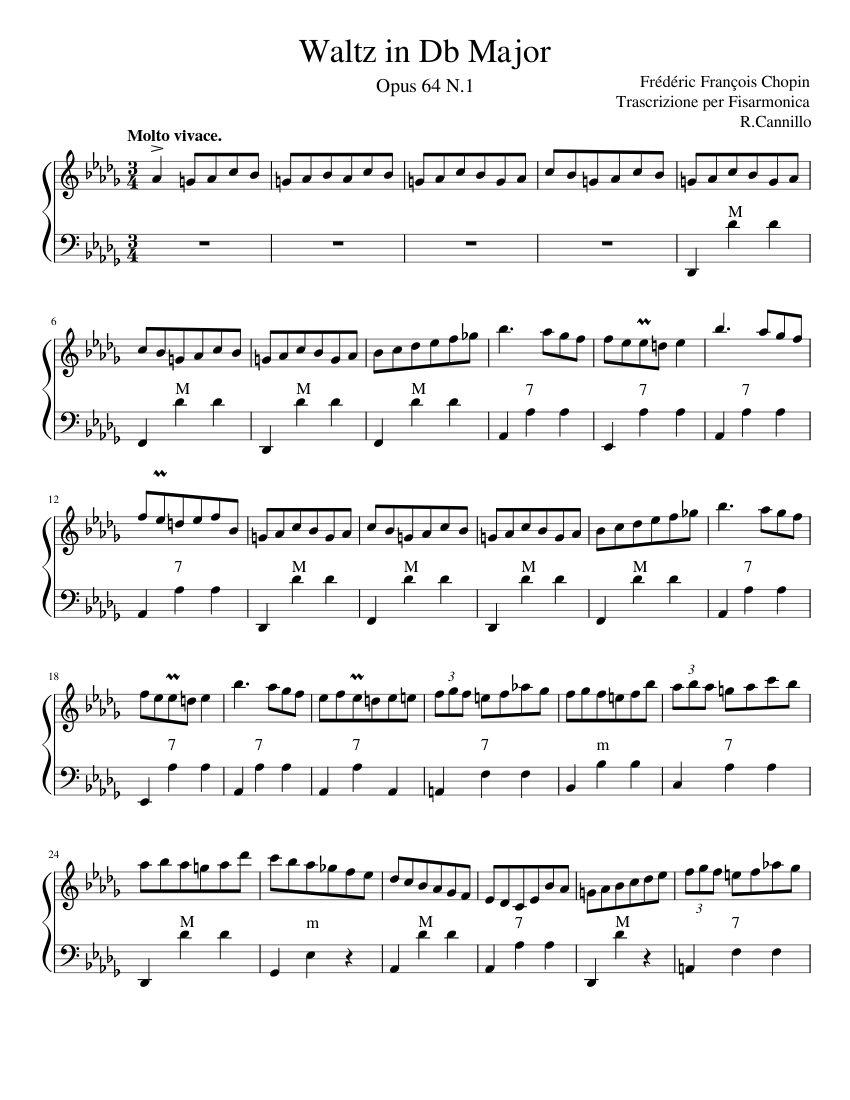 Waltz-Opus 64 No.1-DbMajor Sheet Music with Chords for Accordion