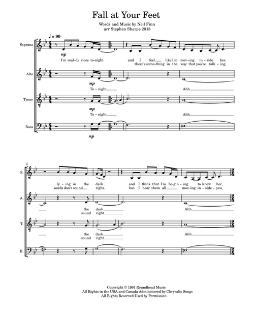 Fall At Your Feet (Arr. Stephen Sharpe) - Crowded House (Choral, SATB)