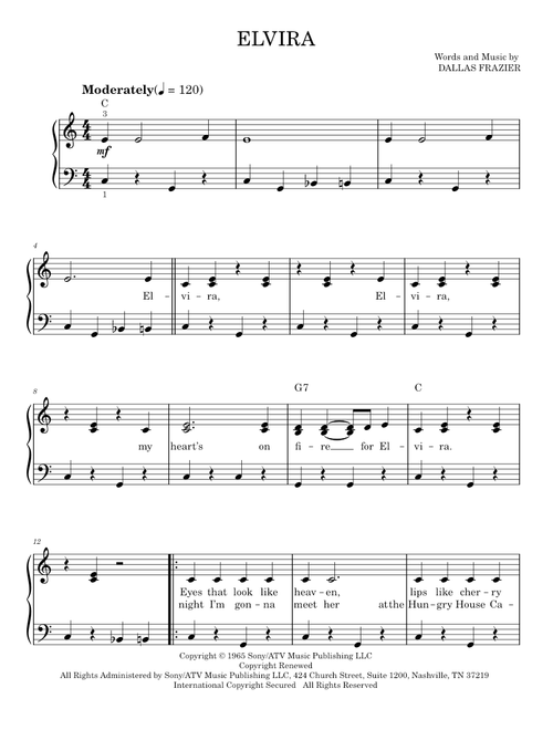 Elvira - The Oak Ridge Boys (Easy Piano)
