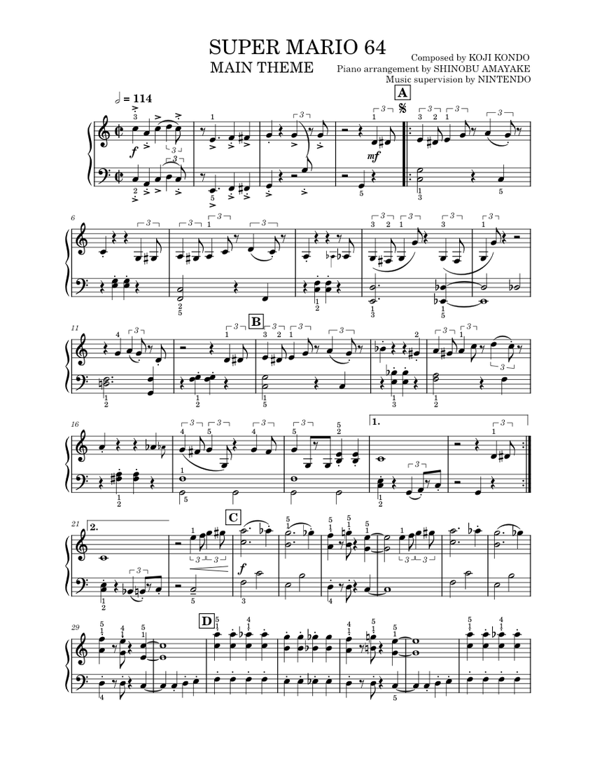 Super Mario 64 Main Theme – Koji Kondo SUPER MARIO 64 Sheet music for ...