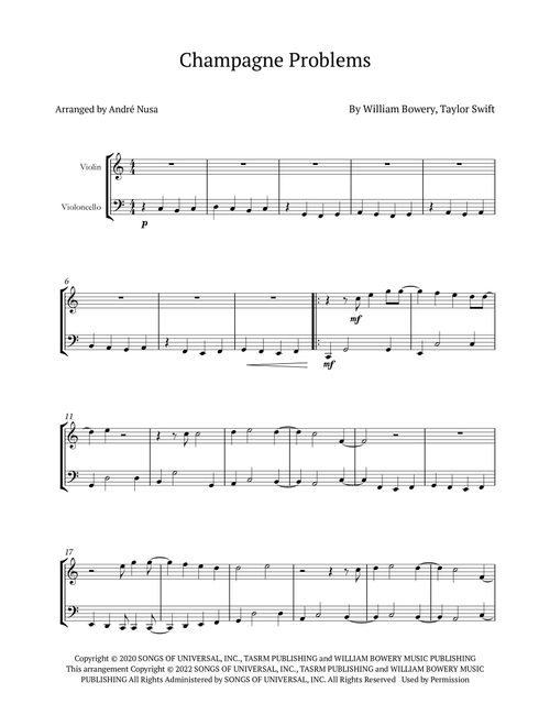 Champagne Problems (Arr. André Nusa) - Taylor Swift (Instrumental Duet)