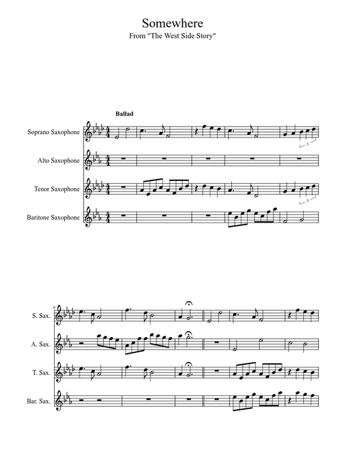 Somewhere - From the West Side Story (Original Arrangement)