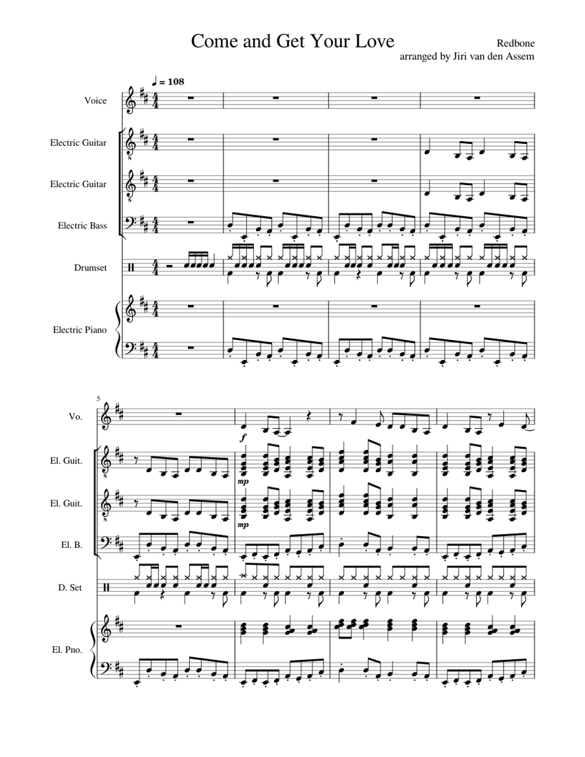 Come and get your love redbone sheet music for piano vocals guitar
