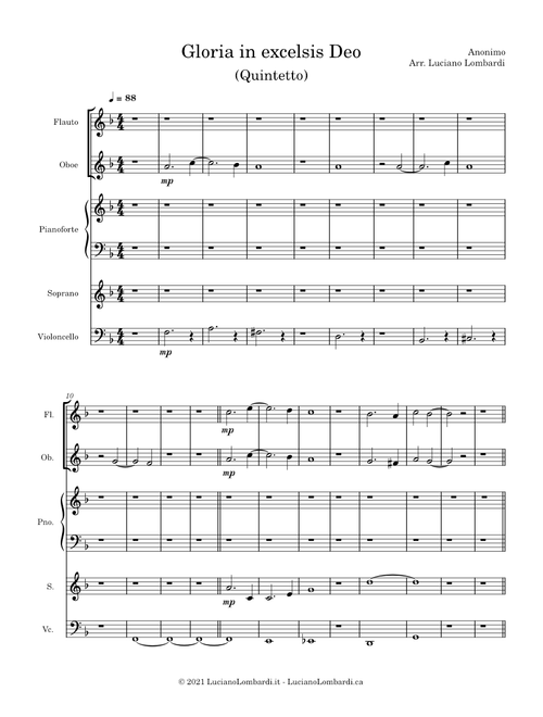 Gloria In Excelsis Deo (quintetto) - Anonimo Arr. Luciano Lombardi