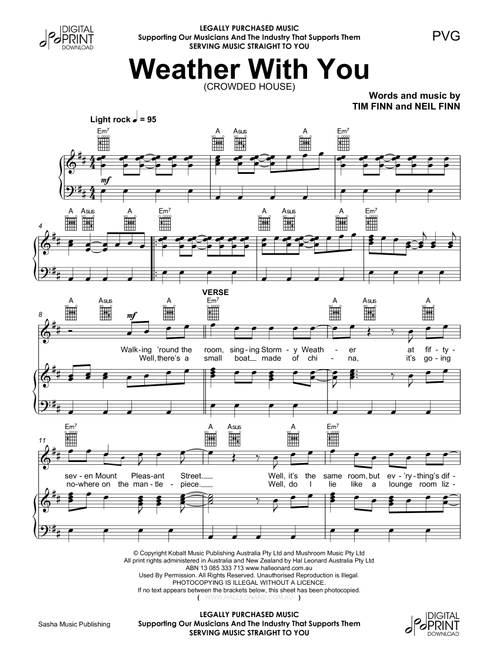 Weather With You - Crowded House, Neil Finn, Tim Finn (Piano-Vocal-Guitar)