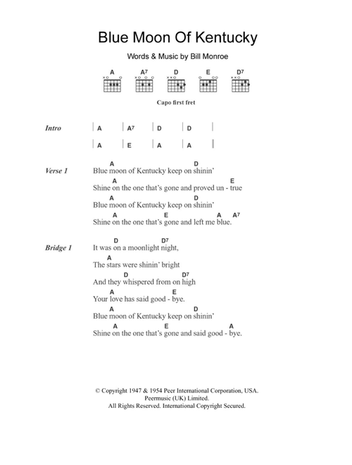 Blue Moon Of Kentucky - Patsy Cline, Bill Monroe (Guitar Chords-Lyrics)