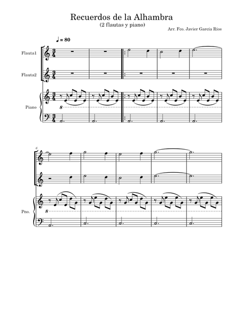 Recuerdos de la Alhambra – Francisco Tárrega Recuerdos de la Alhambra (2 flutes y piano)