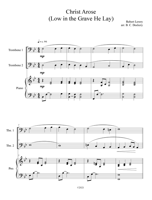Christ Arose (Low in the Grave He Lay) for Trombone Duet with Piano Accompaniment (Arr. B. C. Dockery) - Robert Lowry (Trombone Duet)