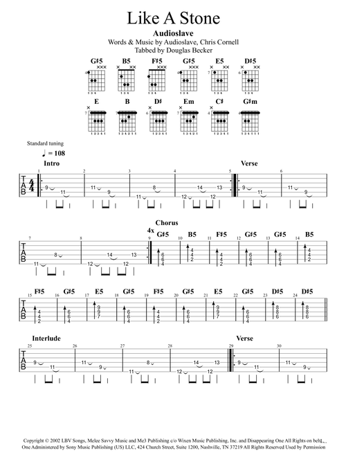 Like A Stone (Arr. Douglas Becker) - Audioslave (Guitar Tab)