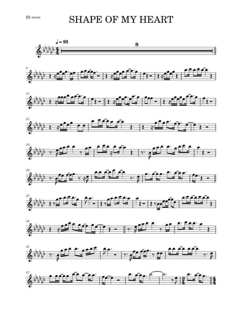 Shape of My Heart – Sting (ALTO SAX RMX) Sheet Music with Chords