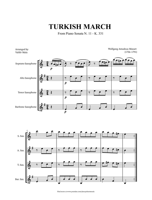 Turkish March - Saxophone Quartet (Arr. Valdir Maia) - Mozart (Woodwind Ensemble)