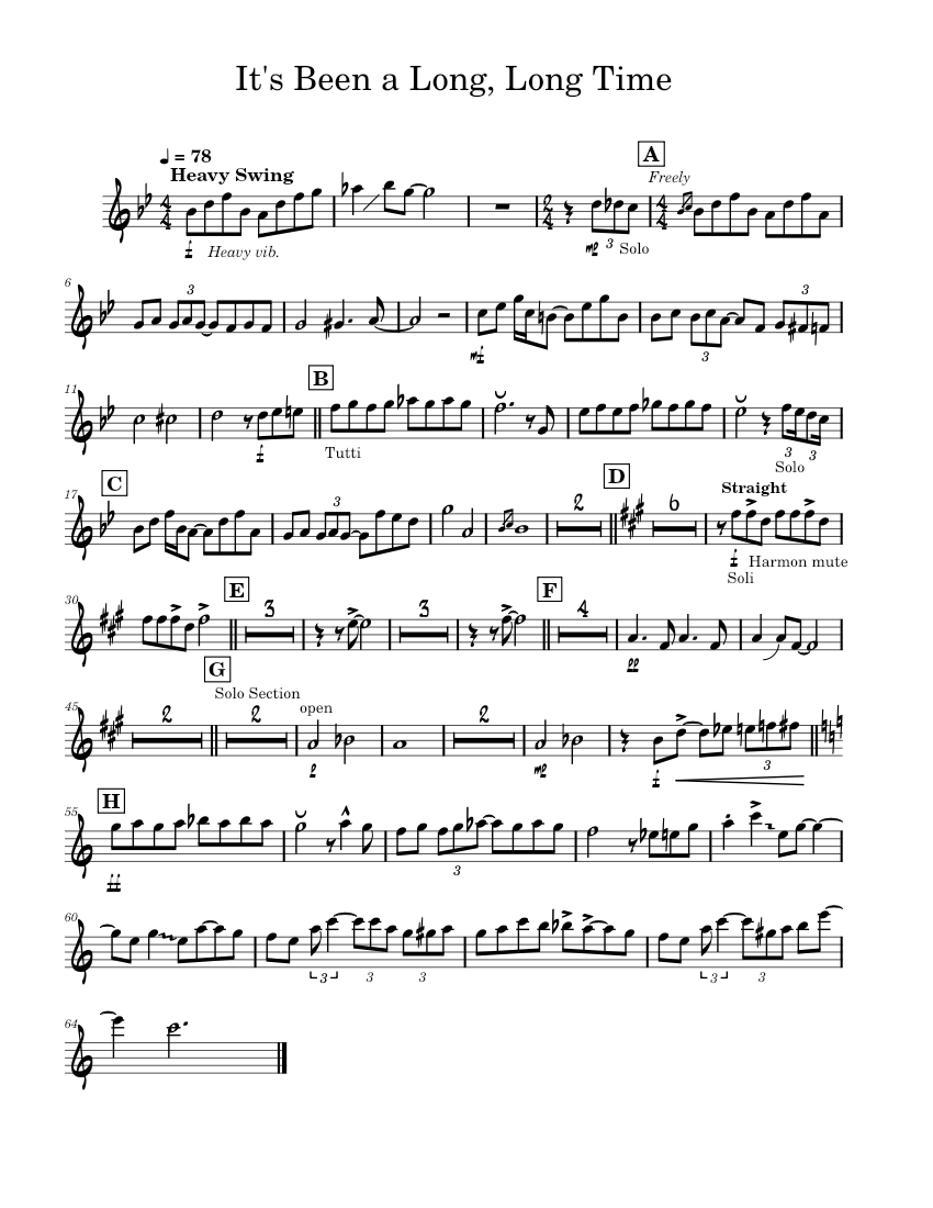 It's Been A Long, Long Time Harry James Sheet Music for Trumpet in b