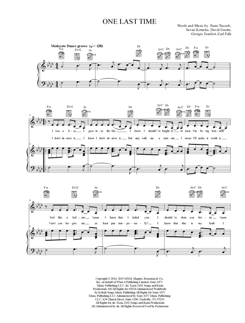 One Last Time (Arr. Alan Díaz) - Ariana Grande (Piano-Vocal-Guitar (Piano Accompaniment))