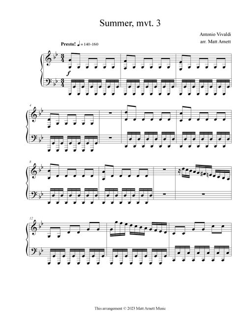 Summer Mvt. 3 (Arr. Matt Arnett) - Antonio Vivaldi (Piano Solo)