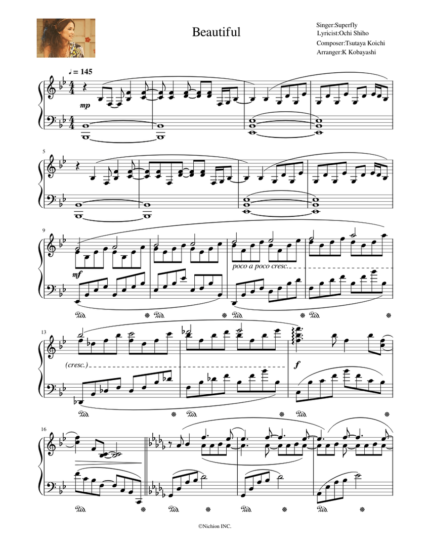Beautiful - Superfly Sheet Music for Piano (Solo) | MuseScore.com