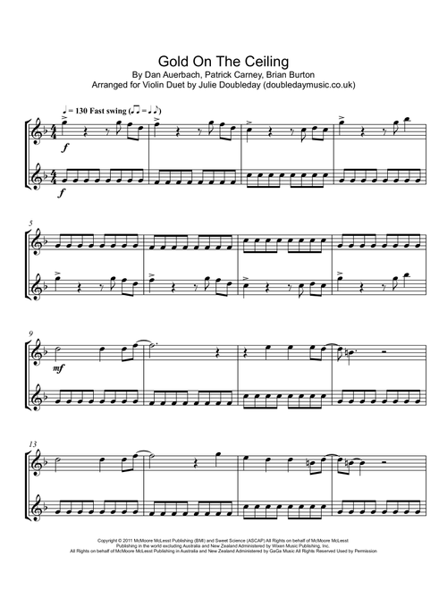Gold On The Ceiling (Arr. Julie Doubleday) - The Black Keys (Violin Duet)