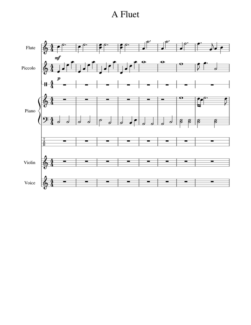 Flute and piccolo duet (with piano) Sheet music for Piano, Vocals