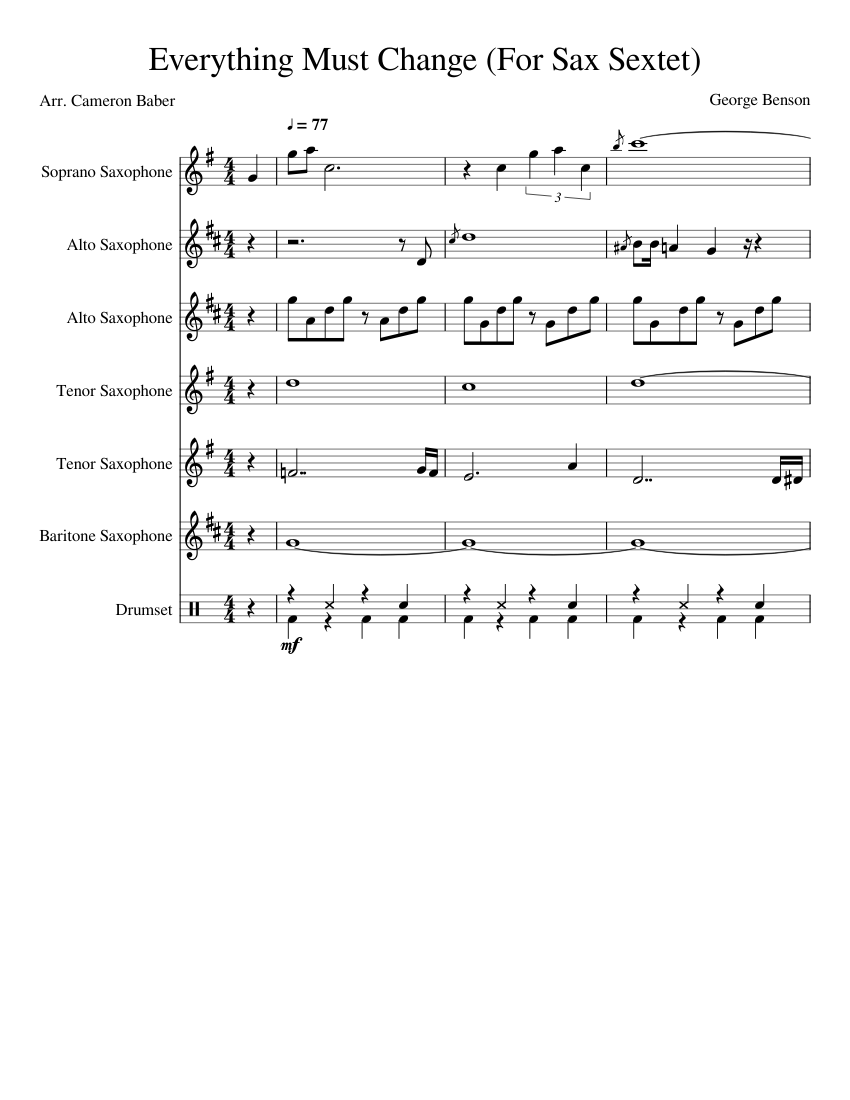 Everything Must Change For Sax Sextet Sheet Music for Saxophone alto(00)