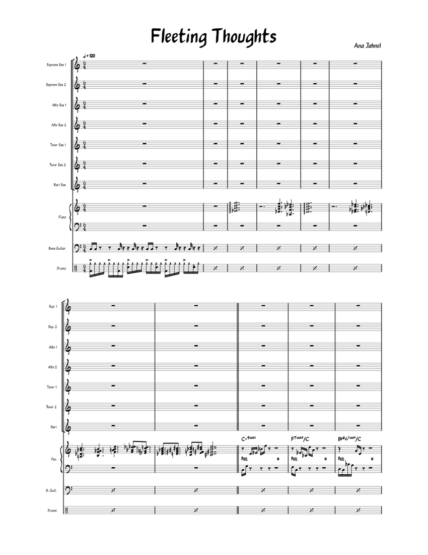 Fleeting Thoughts - Sax Septet Composition Sheet music for Piano ...