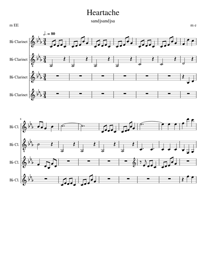 Heartache – Toby Fox Heartache Sheet Music for Clarinet in b