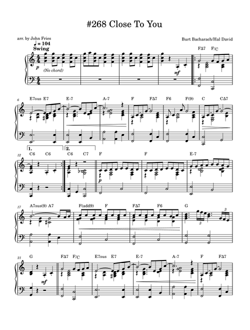 Close To You (Arr. John Fries) - Frank Ocean (Piano Solo)
