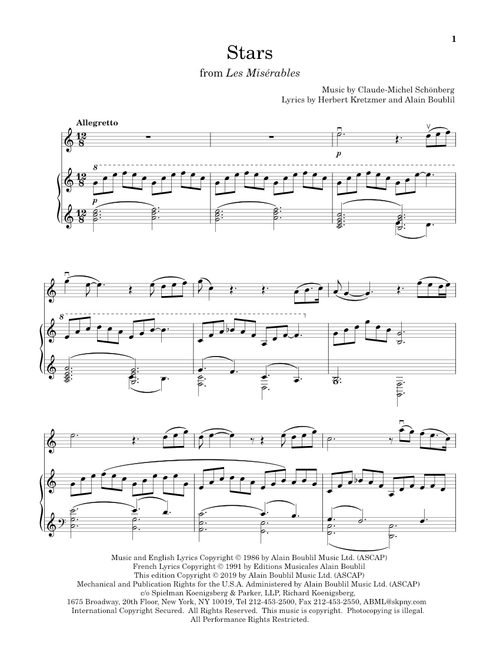 Stars (from Les Miserables) - Boublil and Schonberg, Alain Boublil, Herbert Kretzmer (Violin and Piano)