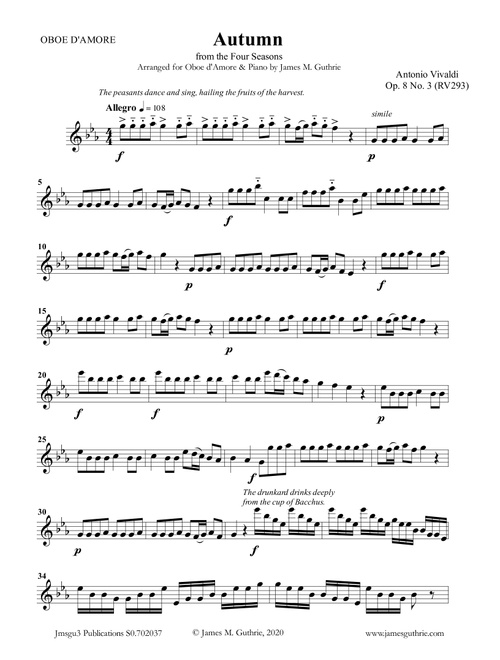 Vivaldi: Autumn from the Four Seasons for Oboe d'Amore & Piano (Arr. James M. Guthrie, ASCAP) - Antonio Vivaldi (Instrumental Solo (with Piano Accompaniment))