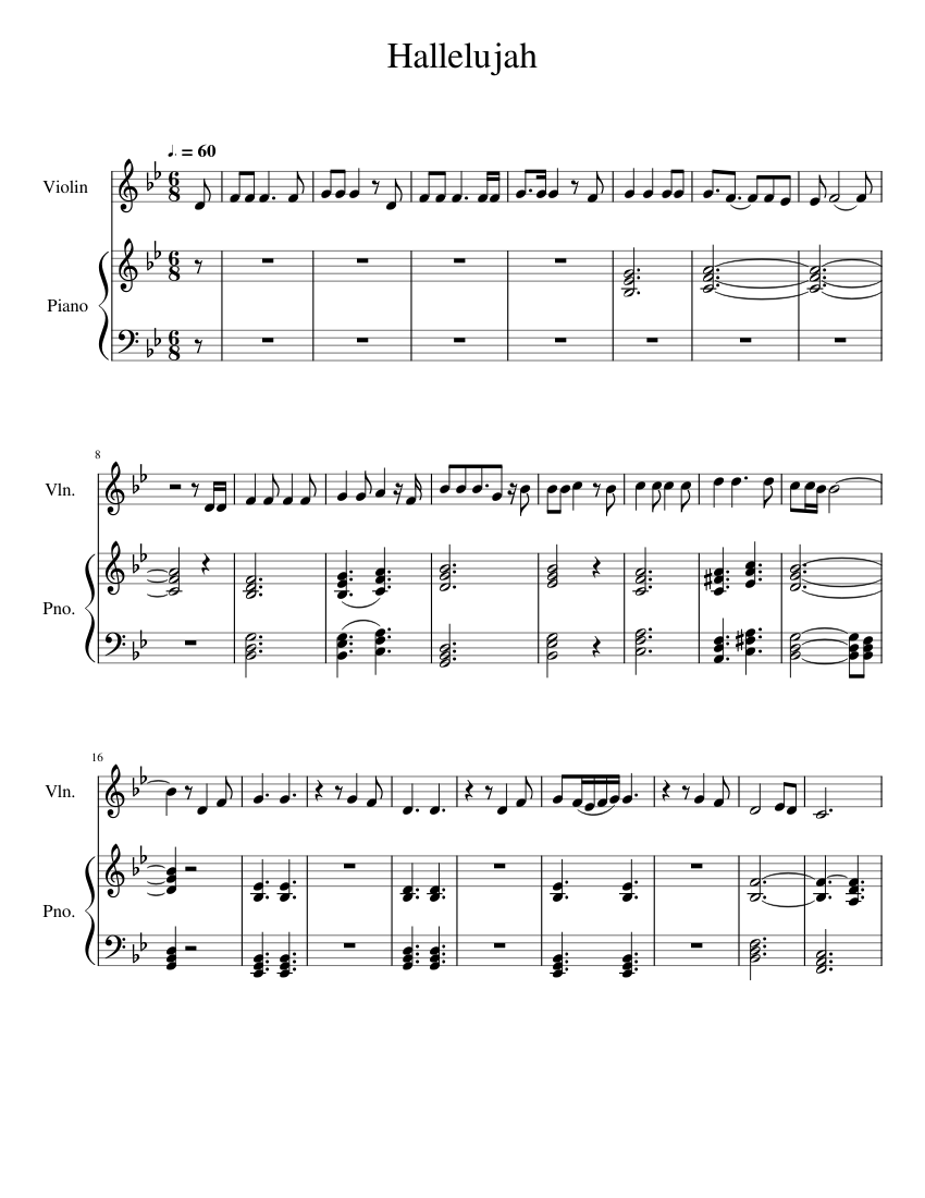 Hallelujah Sheet music for Piano, Violin (Mixed Duet