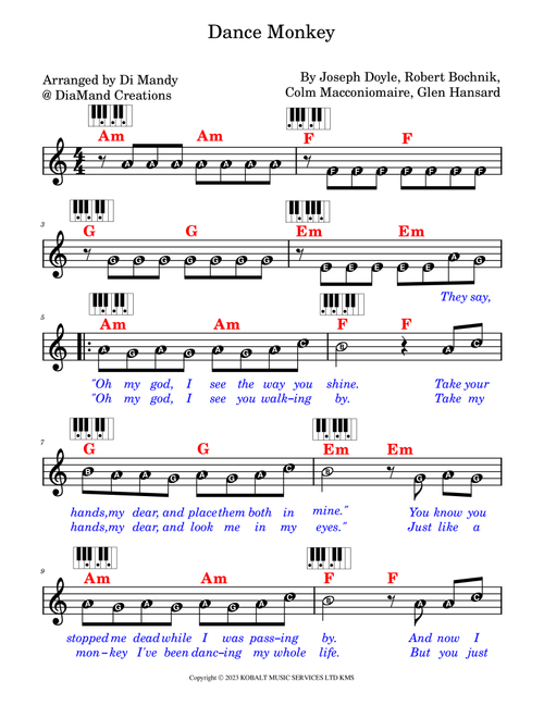 Dance Monkey (Arr. Dianne Mandy) - Glen Hansard, Colm Macconiomaire, Robert Bochnik (Lead Sheet - Fake Book)