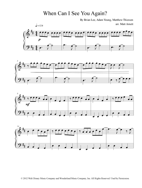 When Can I See You Again? (Arr. Matt Arnett) - Owl City (Easy Piano)