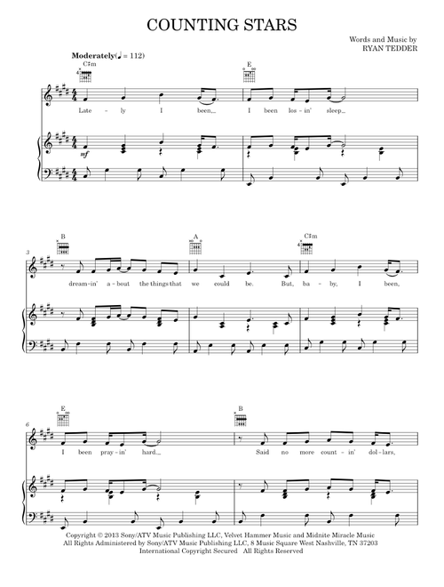 Counting stars - OneRepublic (Piano-Vocal-Guitar)