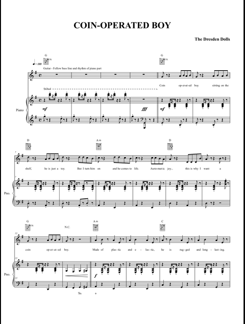 Coin-Operated Boy - The Dresden Dolls, Amanda Palmer (Piano-Vocal-Guitar)
