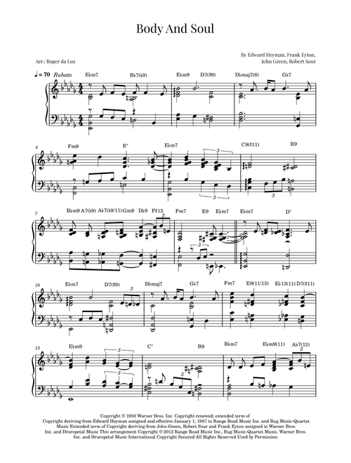 Body And Soul (Arr. Roger da Luz) - Tony Bennett & Amy Winehouse (Piano Solo)