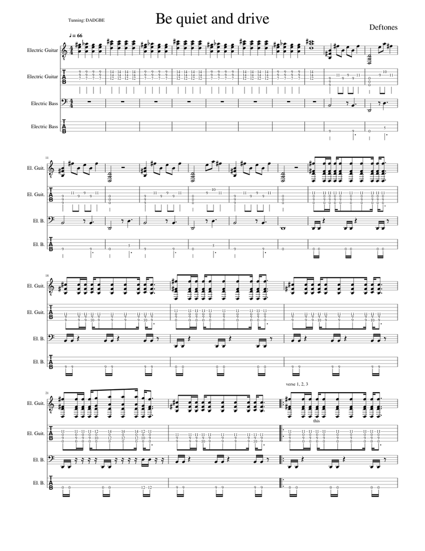 Be quiet and drive ( far away) (deftones) Sheet music for Guitar, Bass guitar (Concert Band