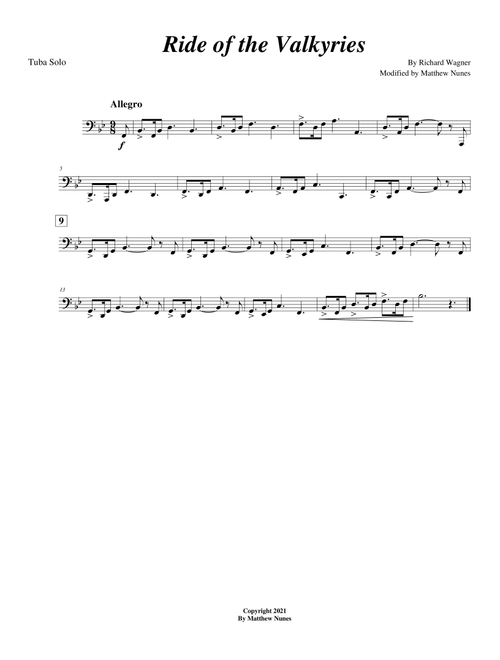 Ride of the Valkyries (Tuba solo) (Arr. Matthew Nunes) - Richard Wagner (Tuba Solo)