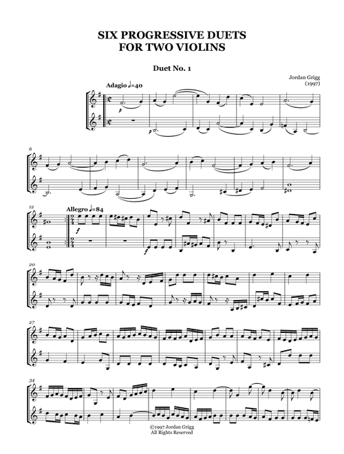Six Progressive Duets for Two Violins - Jordan Grigg (Violin Duet)
