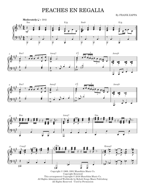 Peaches en regalia - Frank Zappa (Piano Solo)